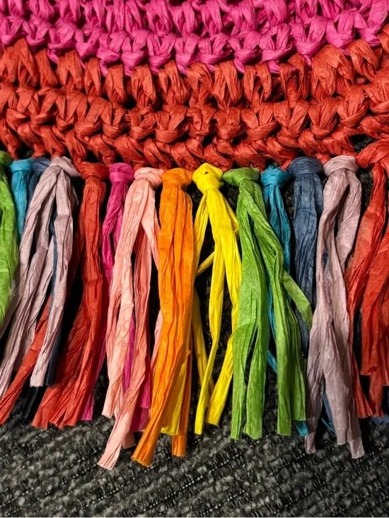 Kurt Geiger Chelsea Rainbow Stripe Fringe Tote - Picture 9 of 12